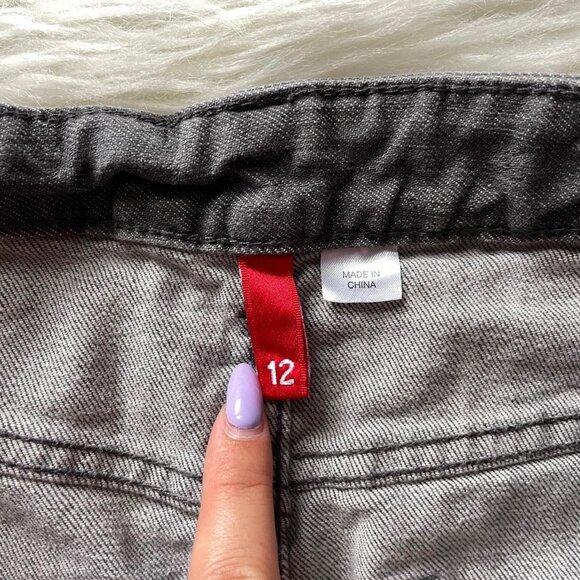 Grey Distressed Mini Denim Skirt - Picture 3 of 6